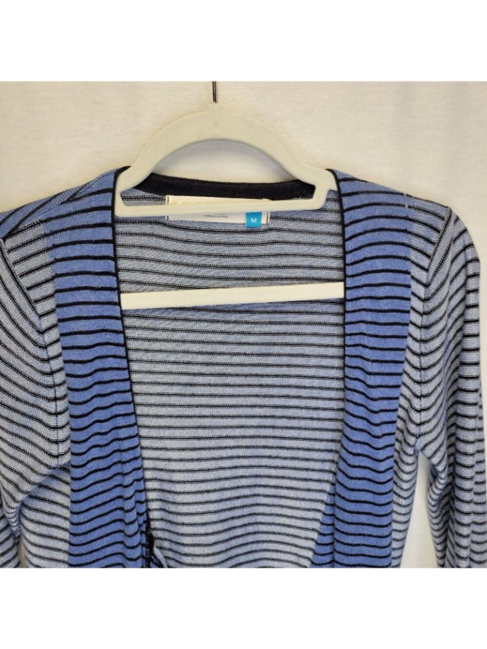 Anthropologie Sparrow Women's Medium Cardigan Sweater Open Blue Black Striped - Picture 3 of 6
